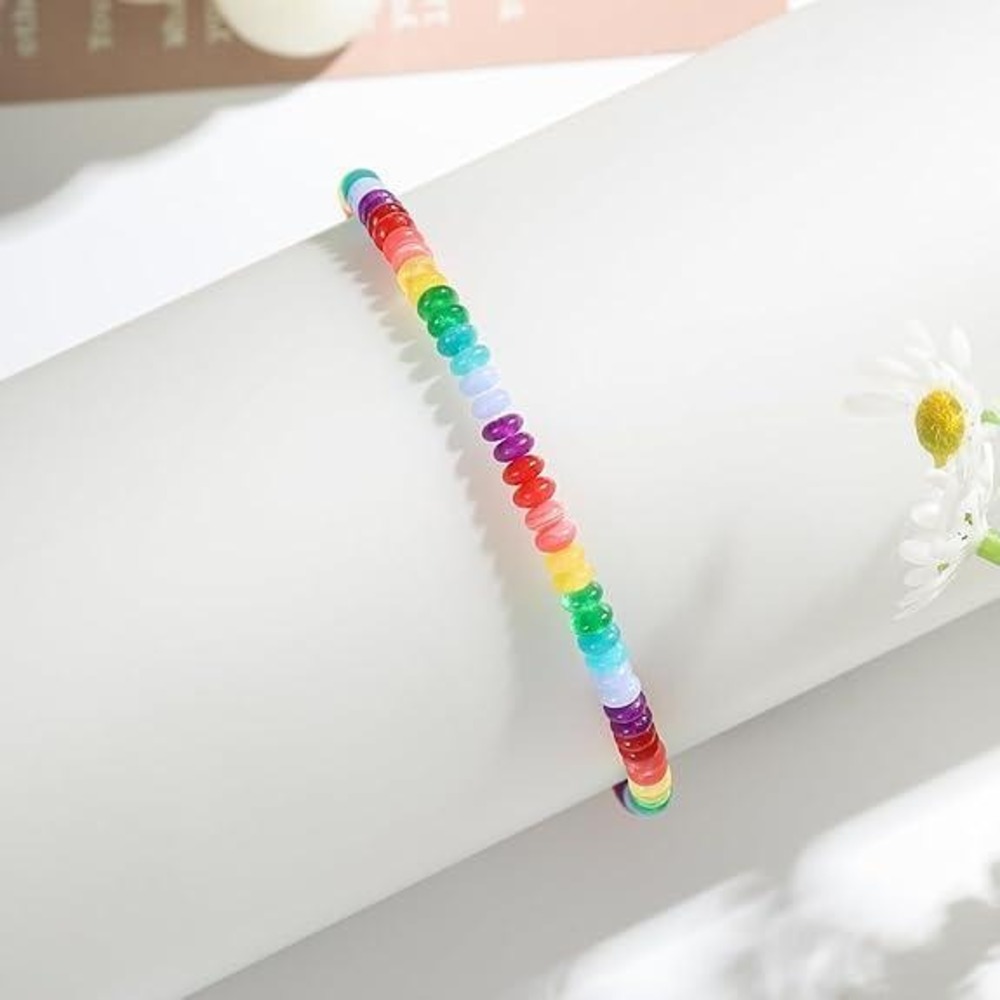 Rainbow Bead Ankle‎ Wrist Bracelet Colorful Gold Clasp Women's Fashion Jewelry
